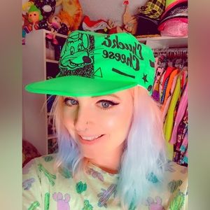 RARE 1990 vintage neon green Chuck E. Cheese hat
